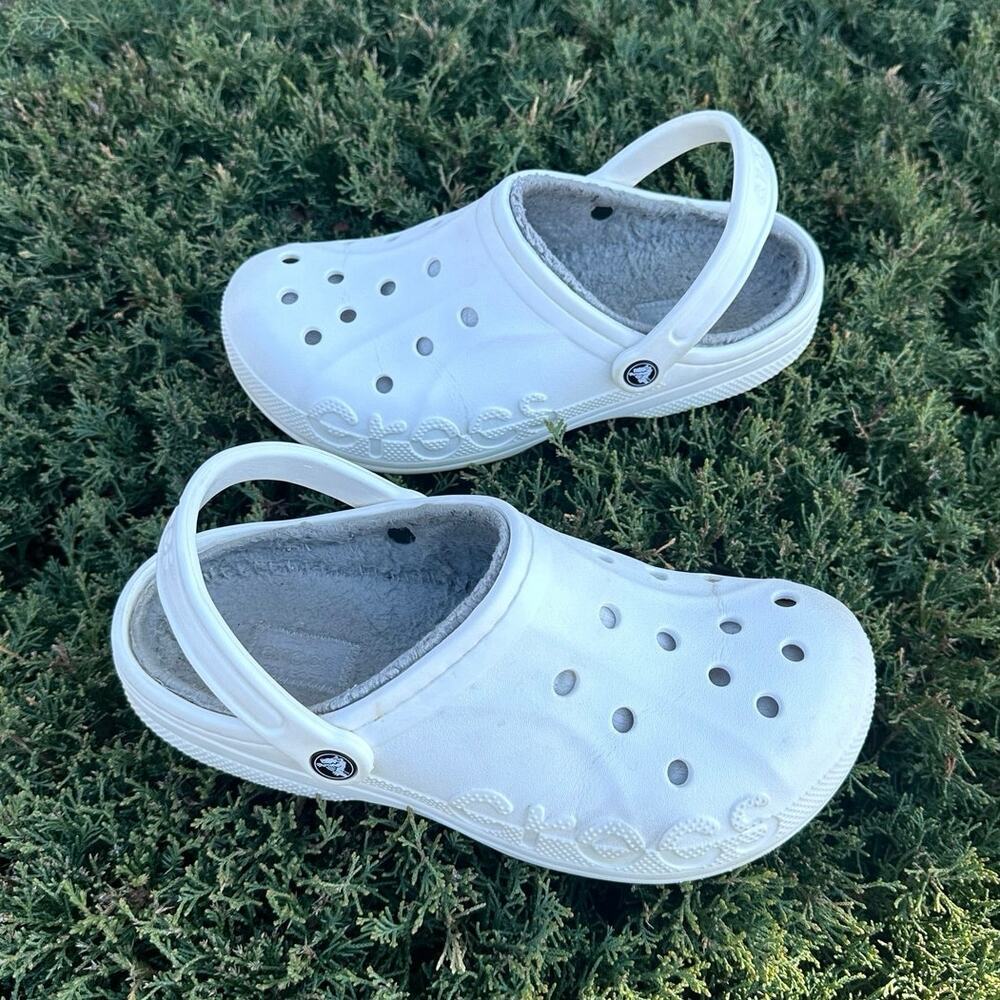 Crocs Adult Unisex Baya Lined Clogs Size M9 W11‎ White Shoes